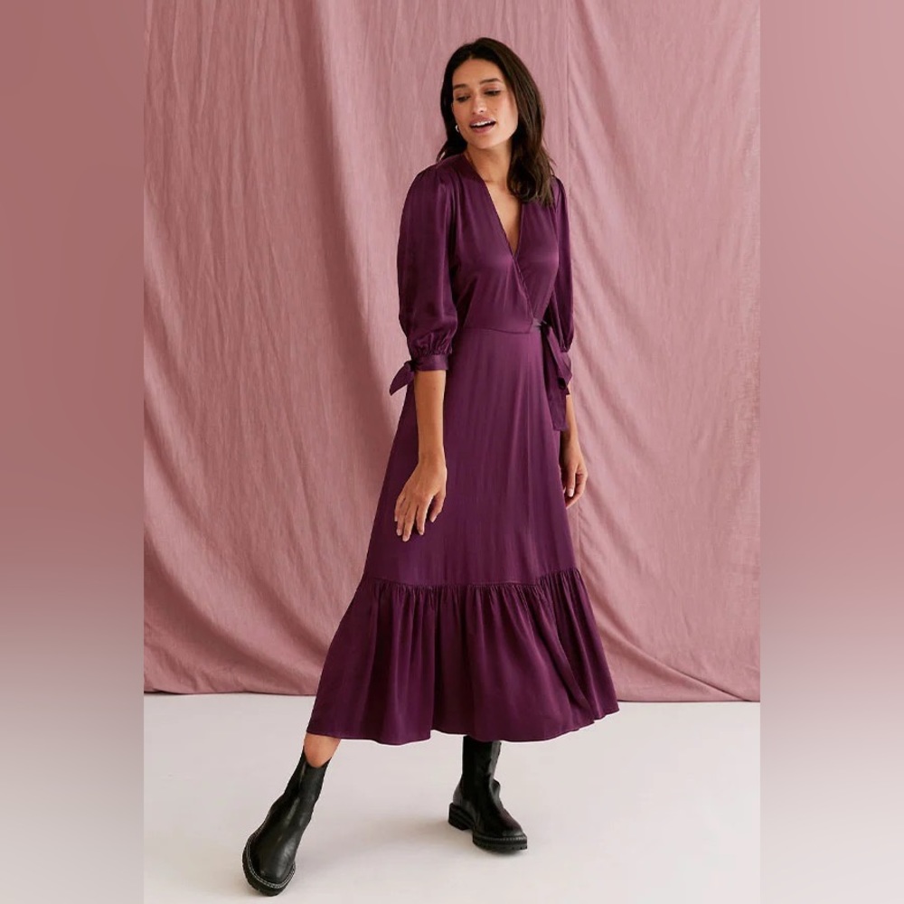 Marks & Spencer x Ghost: Satin V-Neck Wrap Midi Dress, US Size 14 (UK 18)